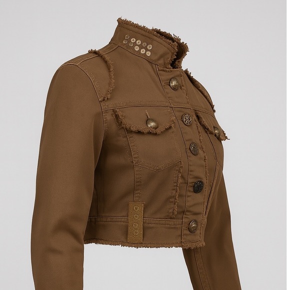 Vintage Y2K BCH Cropped Military Jacket Distressed Frayed Sequin Embellished S - Picture 2 of 15